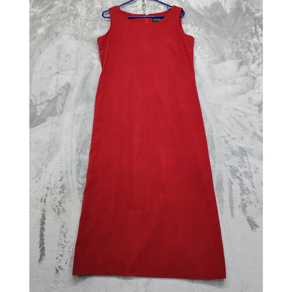 Vintage Studio I Dress Womens M Red Sleeveless Maxi Sheath Back Slit Formal